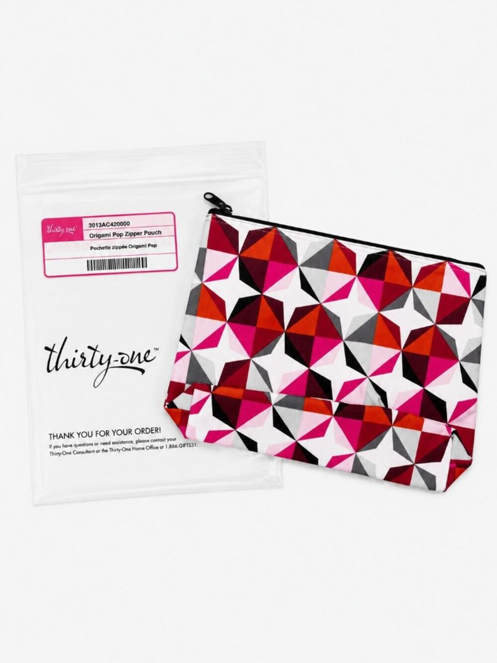 Thirty One tote Origami Pop large zipper pouch NEW Pink Orange Multicolored
